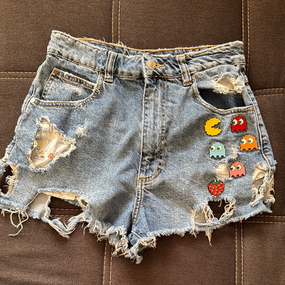 Zara Blue High-Waisted Distressed Jean Shorts